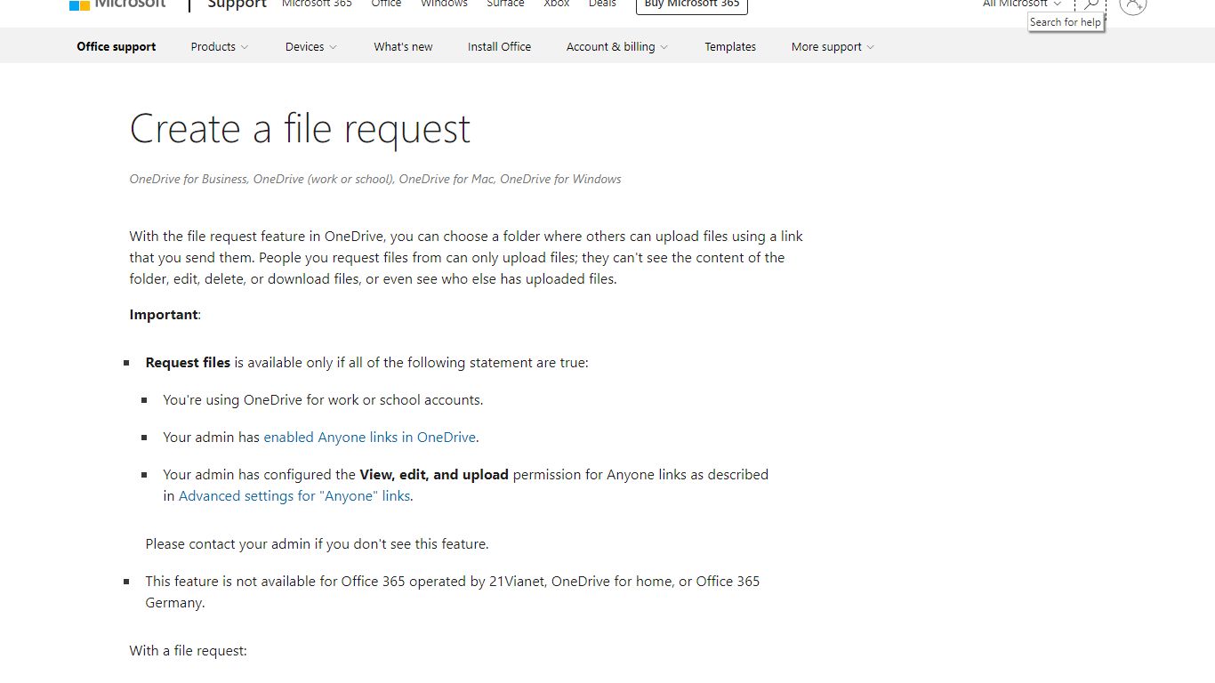 Create a file request - support.microsoft.com